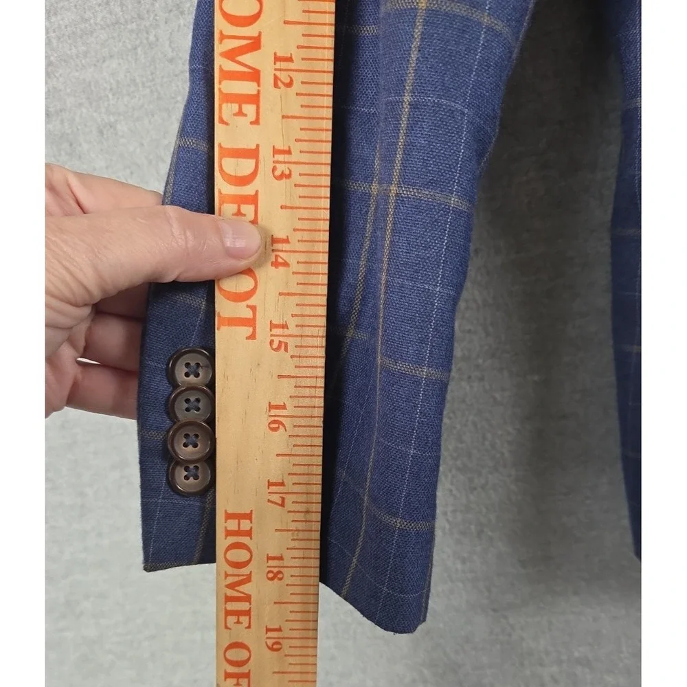 Leo & Zachary Boys 6 Suit Jacket Blazer Blue Windowpane Plaid Pocket Square